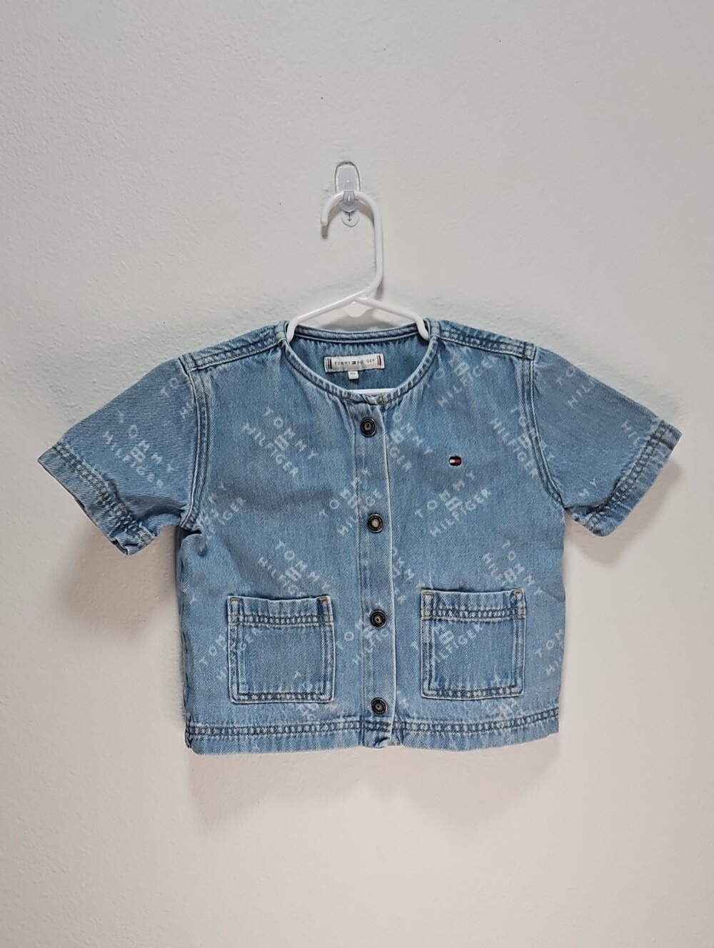 Tommy Hilfiger Light Blue Denim Logo-Print Short Sleeve Kids Jacket Size 6